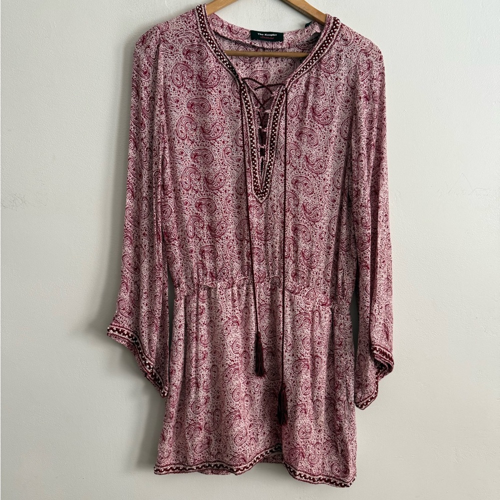 The Kooples Sunrise Broderie Burgundy Print on Crepe Playsuit Size XS Mid Length
